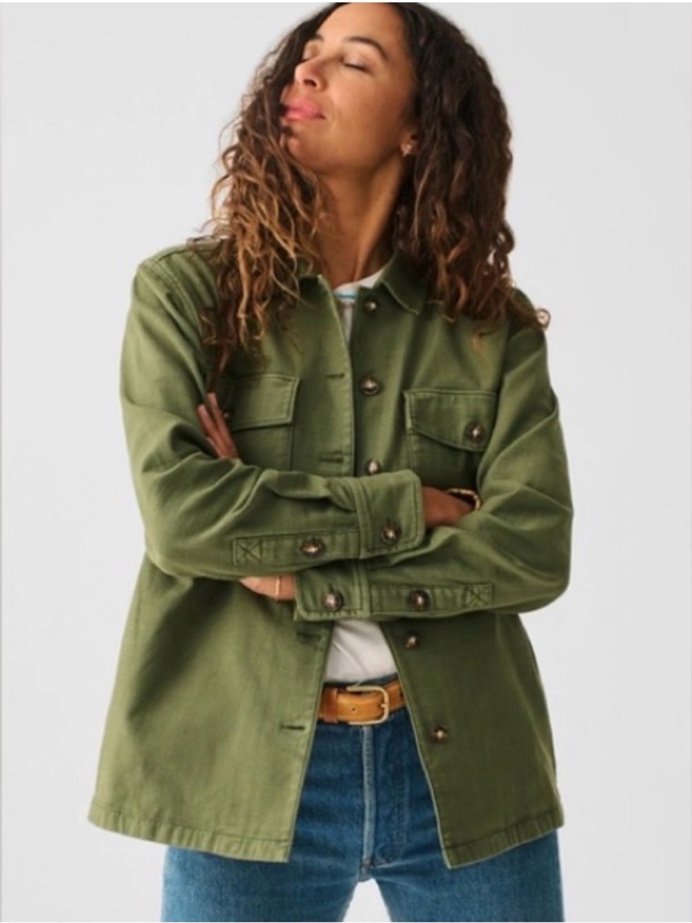 Faherty Olive Green Utility Overshirt Jacket